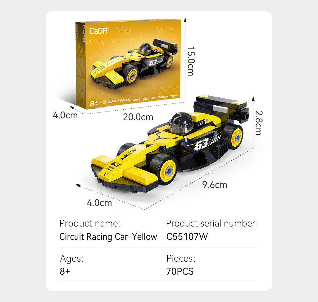 CaDA Mini Yellow Circuit Racing Car Brick Kit 70 pcs