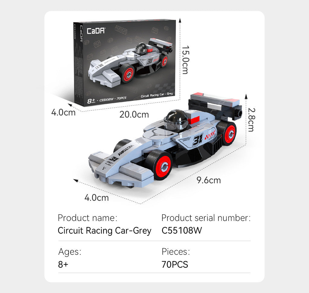 CaDA Mini Grey Circuit Racing Car Brick Kit 70 pcs