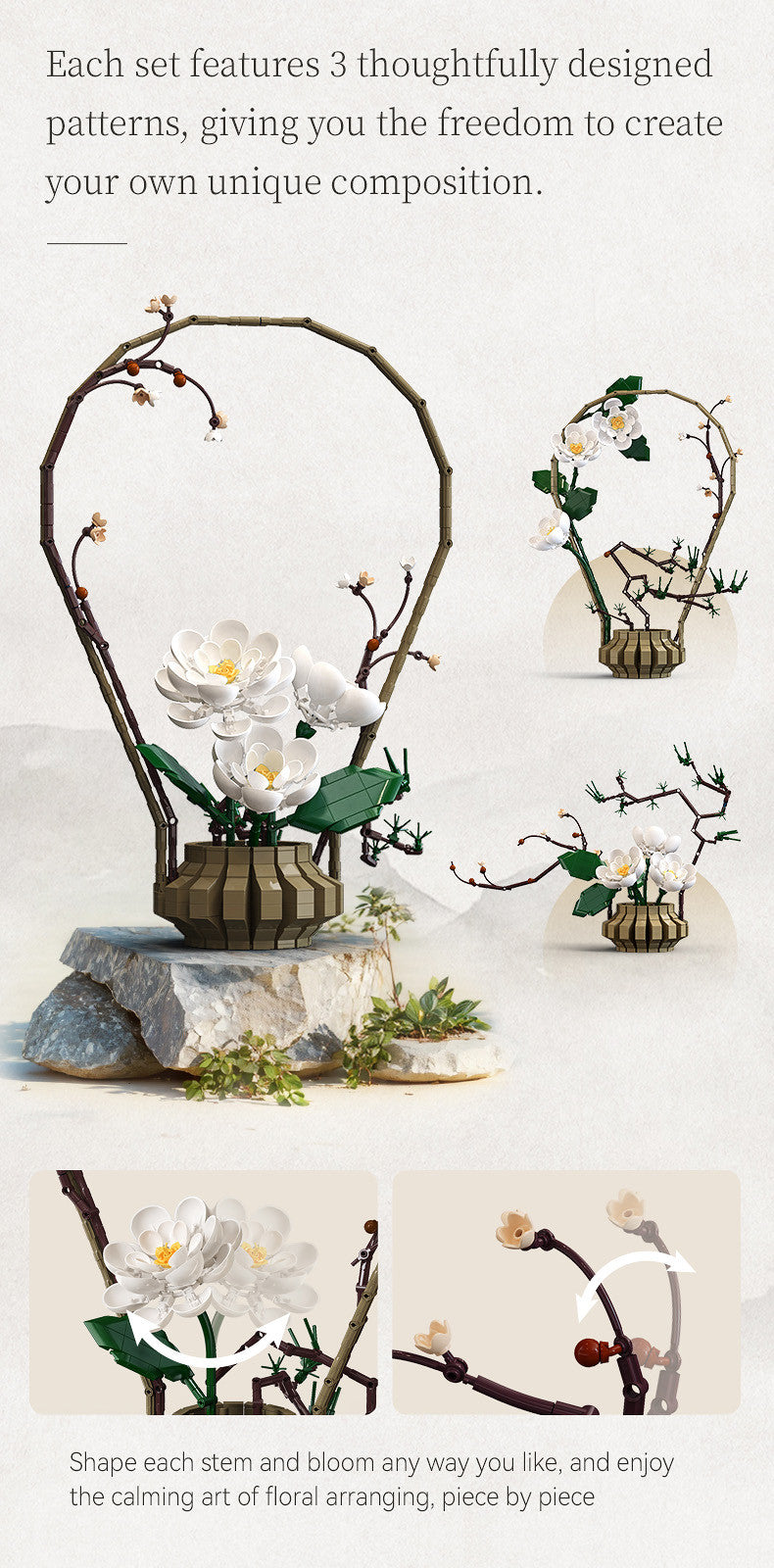 CaDA Oriental Floral Art: Winter Brick Kit 990 pcs