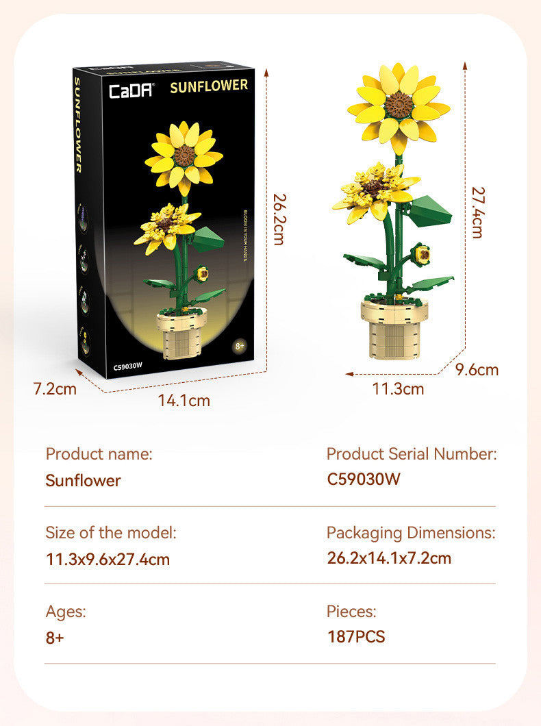 CaDA Sunflower Building Block Planter Brick Kit 187 pcs