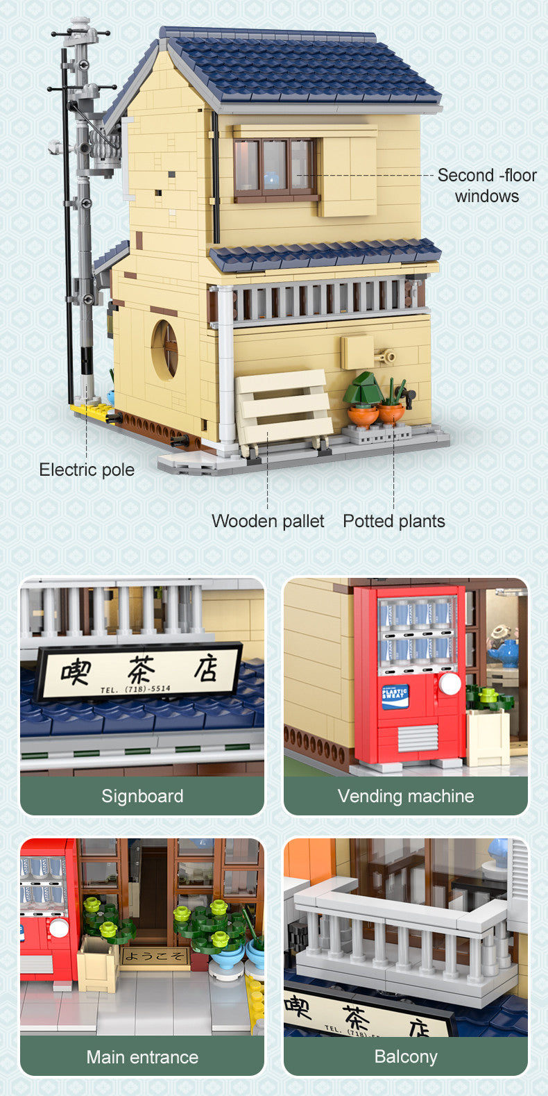 CaDA Japanese Kissaten Tea Shop Building Set 1200 Pieces