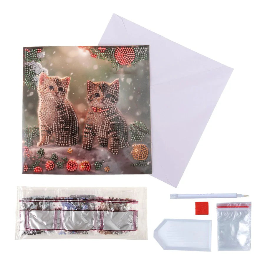 Christmas Kittens, 18x18cm Crystal Art Card