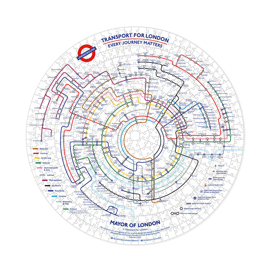 Gibsons TfL: Circular Underground Map 500 piece Circle Jigsaw Puzzle