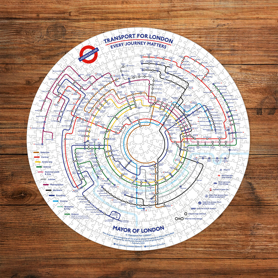 Gibsons TfL: Circular Underground Map 500 piece Circle Jigsaw Puzzle