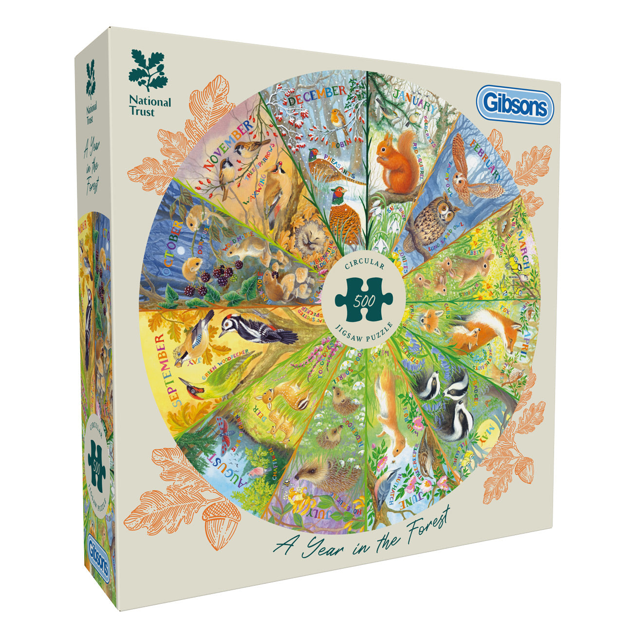 Gibsons National Trust: A Year in the Forest 500 piece Circle Jigsaw Puzzle