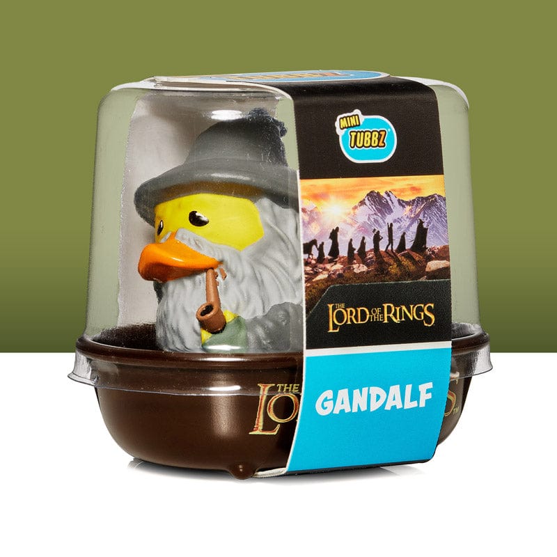 Gandalf duck toy in packaging with 'The Lord of the Rings' branding