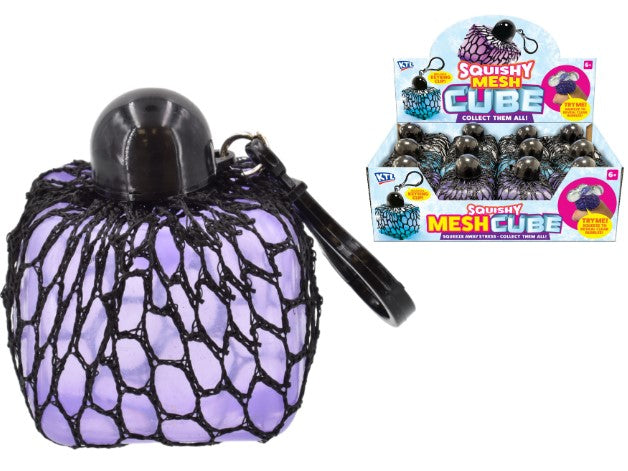 Squishy Mesh Cube With Keyring Asst