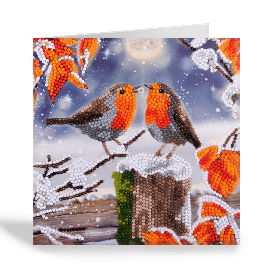Kissing Robins, 18x18cm Crystal Art Card