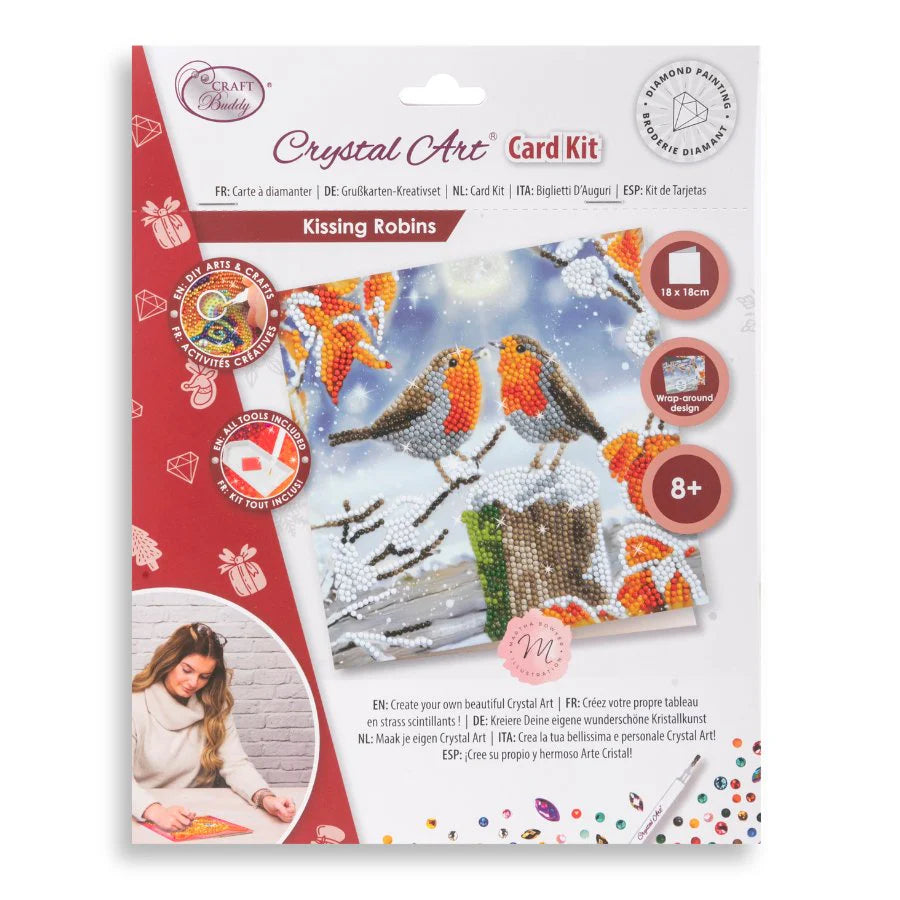 Kissing Robins, 18x18cm Crystal Art Card