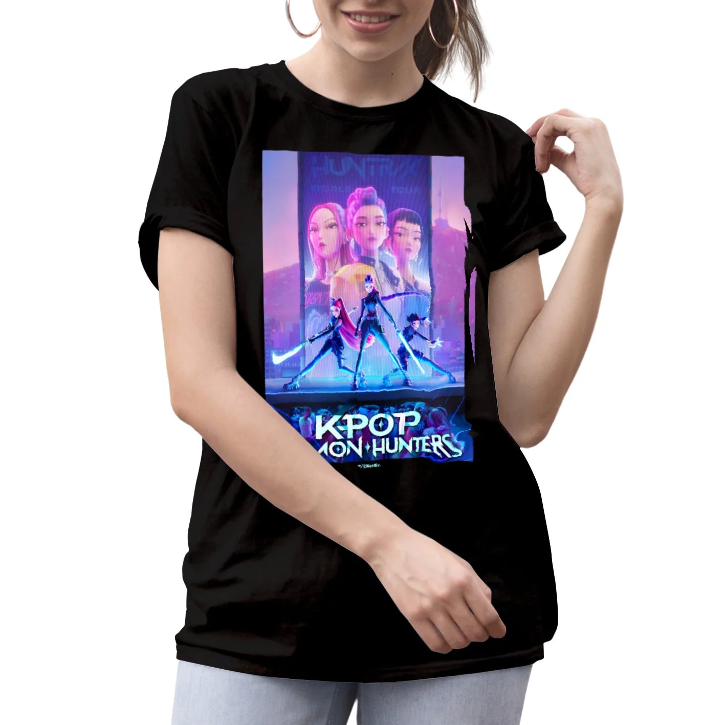 K-Pop Demon Hunters (Key Art) Black Unisex Short Sleeve T-Shirt (12-13yrs)