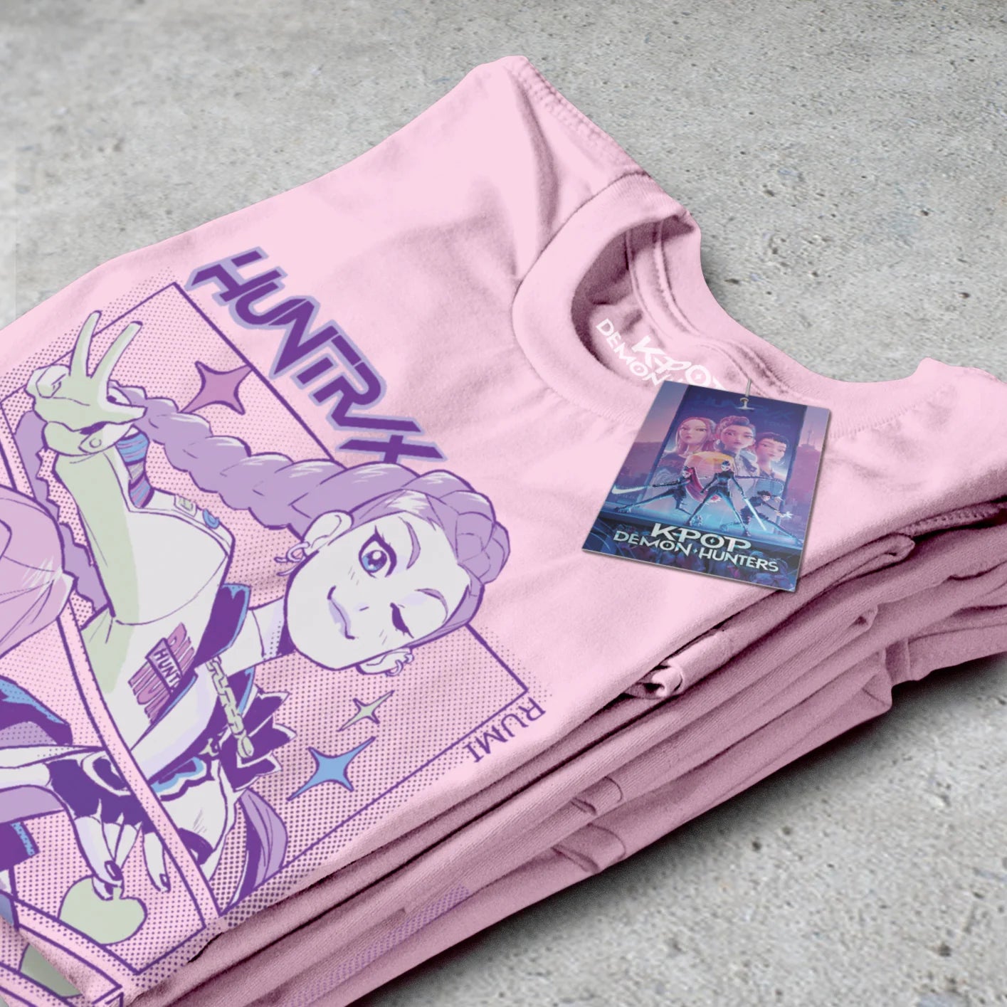 K-Pop Demon Hunters (Huntrix) Light Pink Unisex Short Sleeve T-Shirt (12-13yrs)