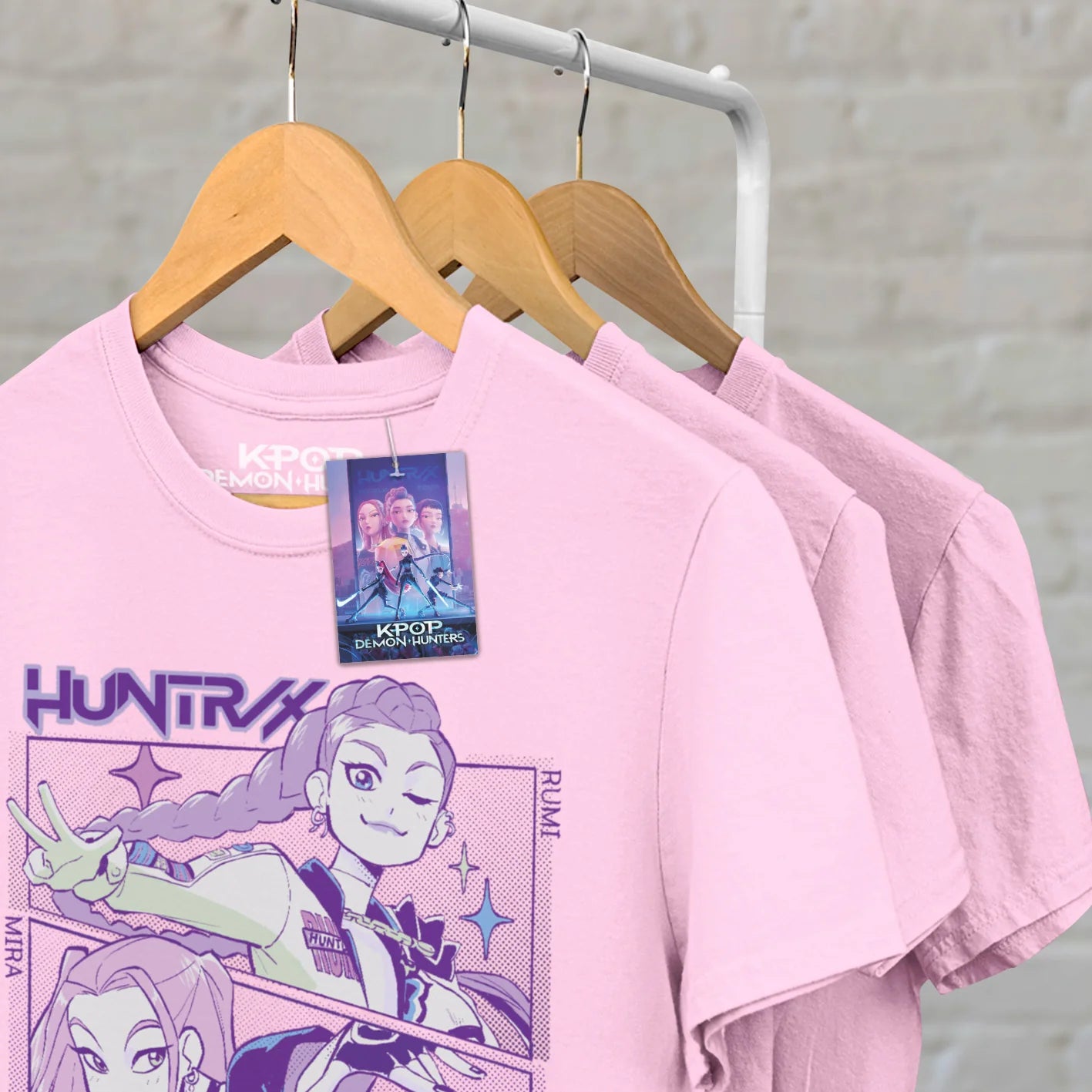 K-Pop Demon Hunters (Huntrix) Light Pink Unisex Short Sleeve T-Shirt (12-13yrs)