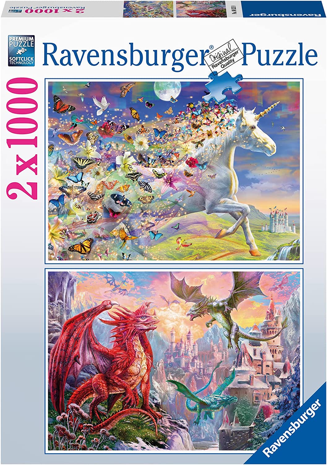 Ravensburger Unicorns and Dragons 2x 1000 Piece Jigsaw Puzzles