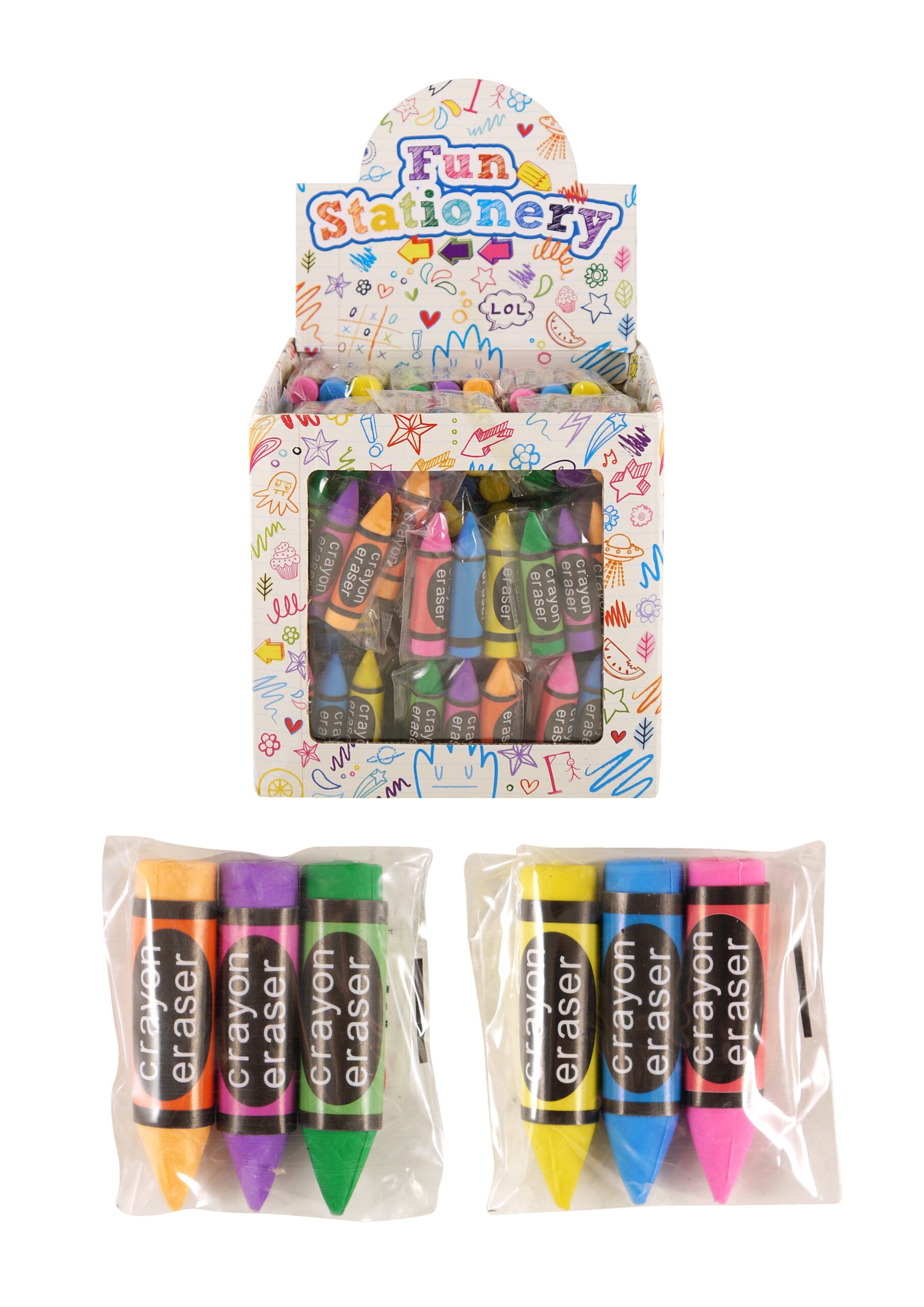 Eraser Crayons 3 Pc Pack 5cm Asst Colours