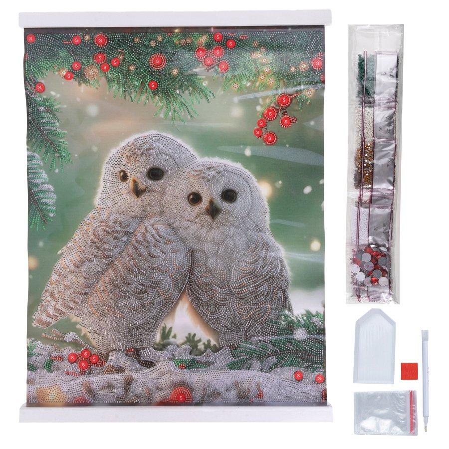 Snowy Owls Sanctuary, 40x50cm Crystal Art Scroll