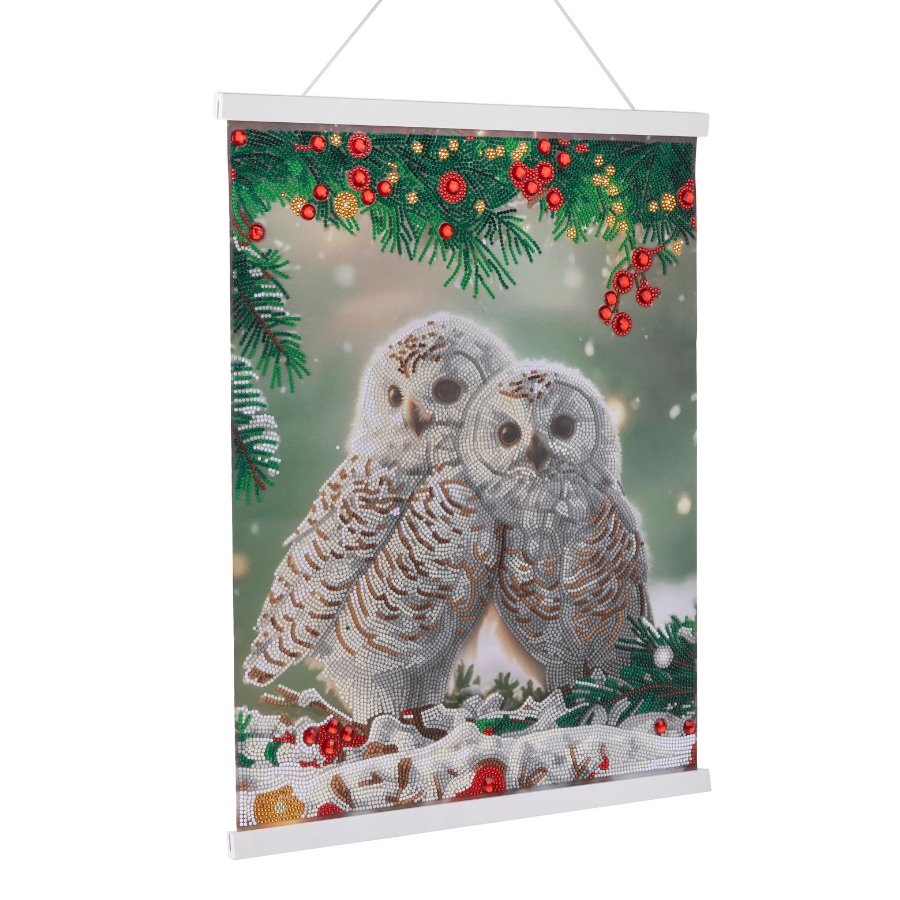 Snowy Owls Sanctuary, 40x50cm Crystal Art Scroll