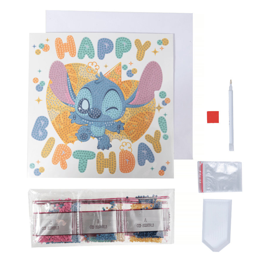 Stitch Birthday, 18x18cm Crystal Art Card