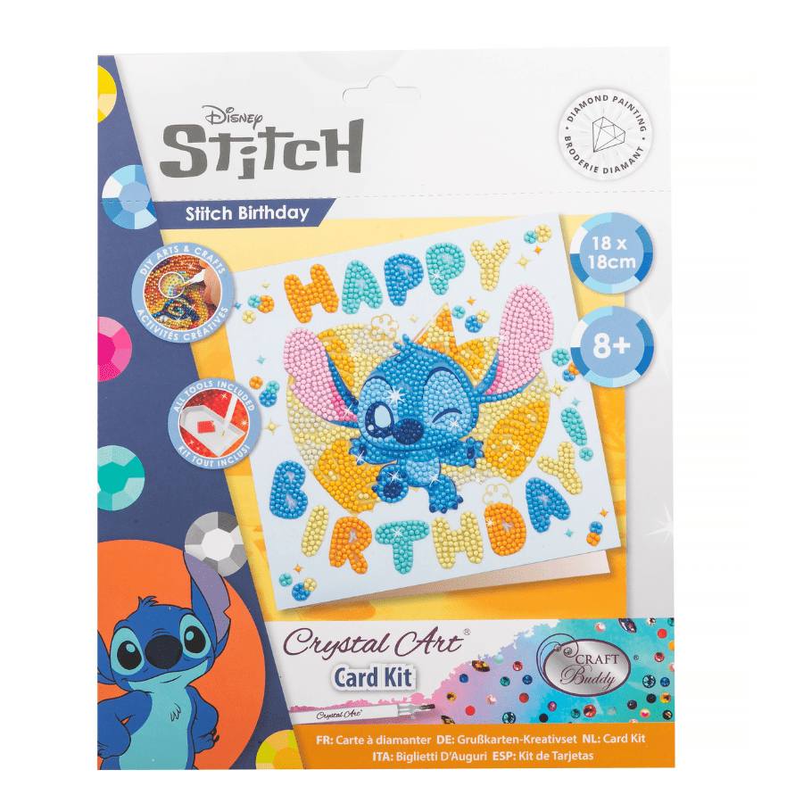 Stitch Birthday, 18x18cm Crystal Art Card