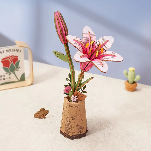 Rowood Pink Lily Wooden Flower Model Kit