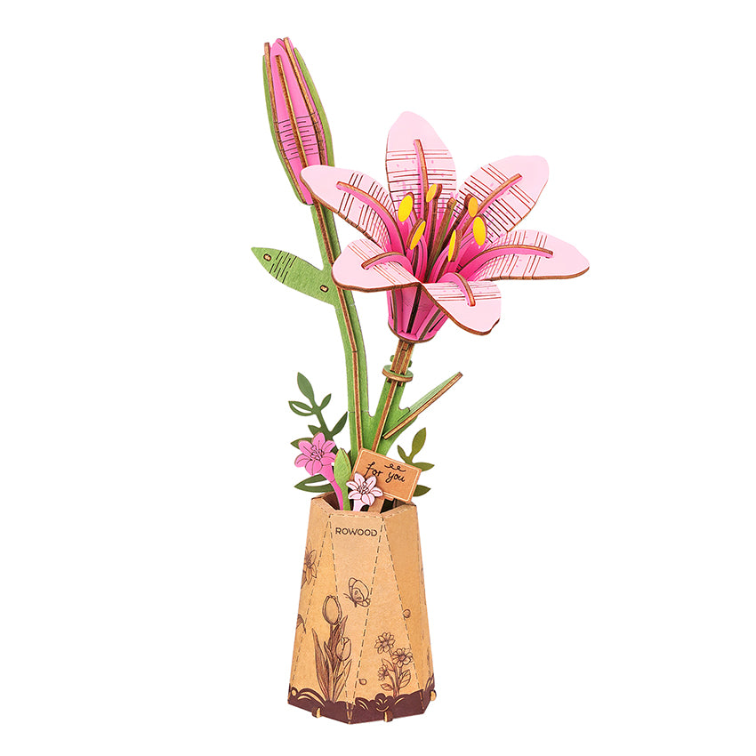 Rowood Pink Lily Wooden Flower Model Kit