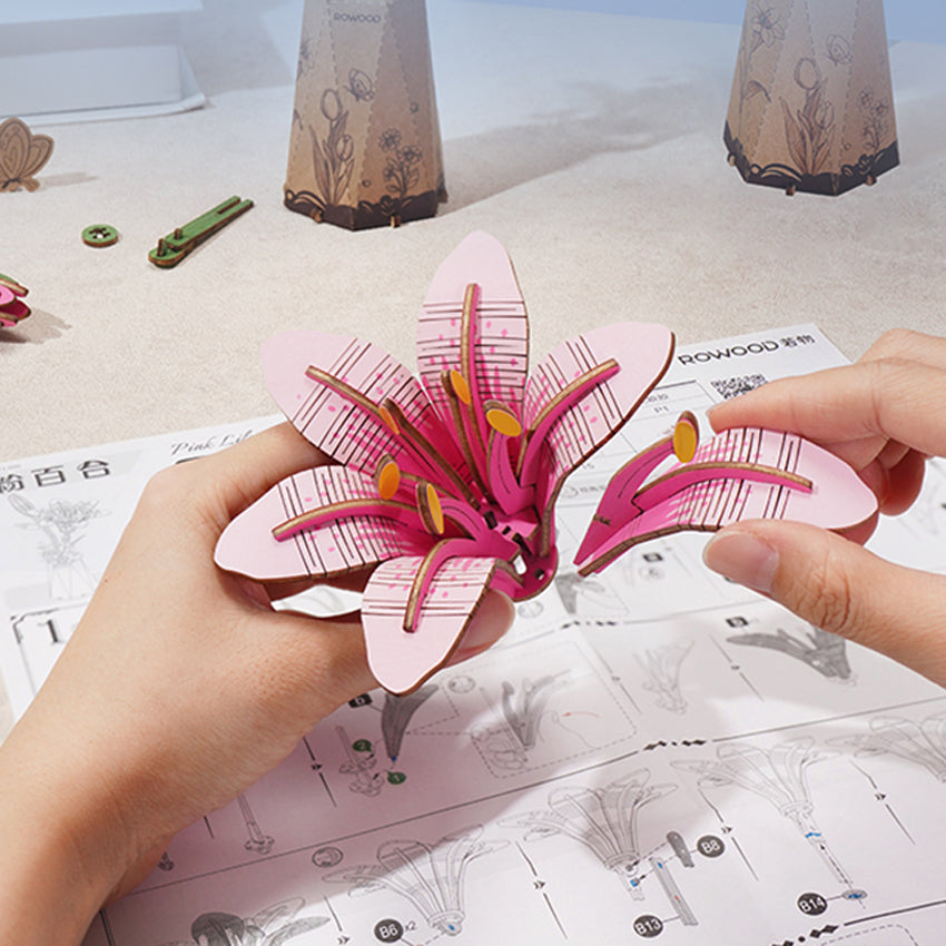 Rowood Pink Lily Wooden Flower Model Kit