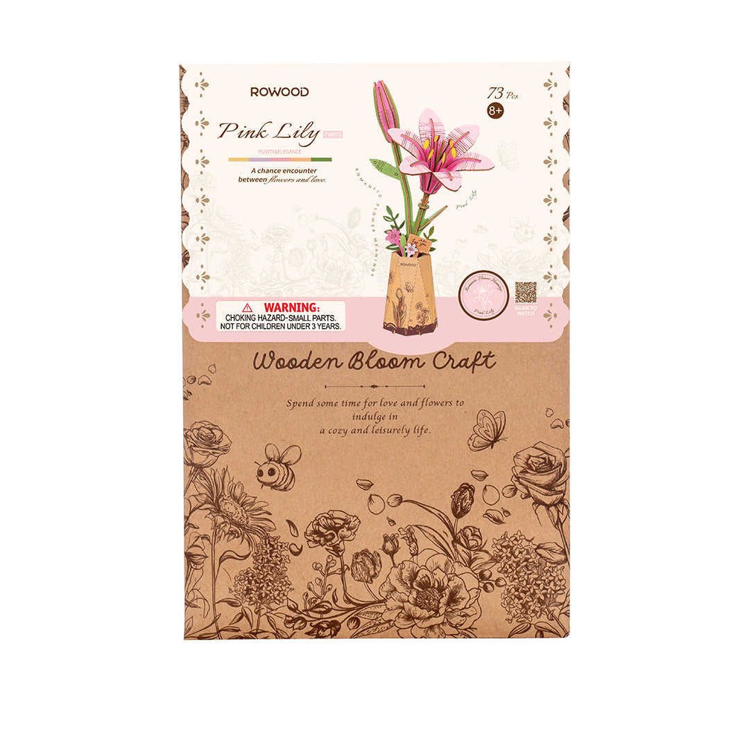 Rowood Pink Lily Wooden Flower Model Kit