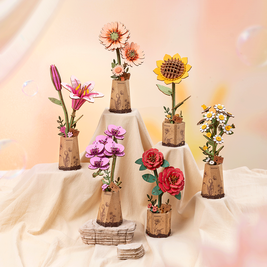 Rowood Light Orange Gerbera Daisy Wooden Flower Model Kit