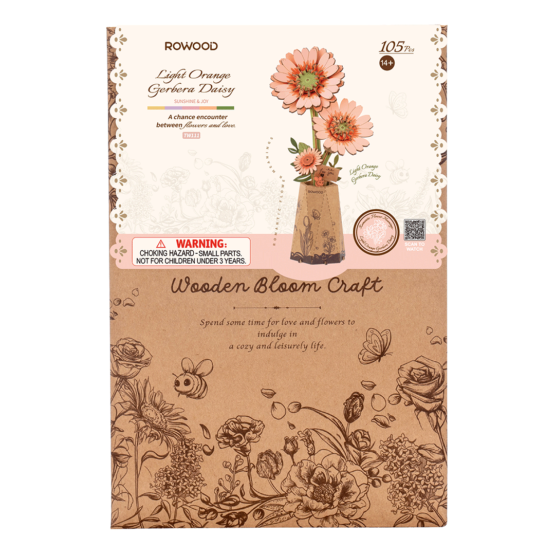 Rowood Light Orange Gerbera Daisy Wooden Flower Model Kit
