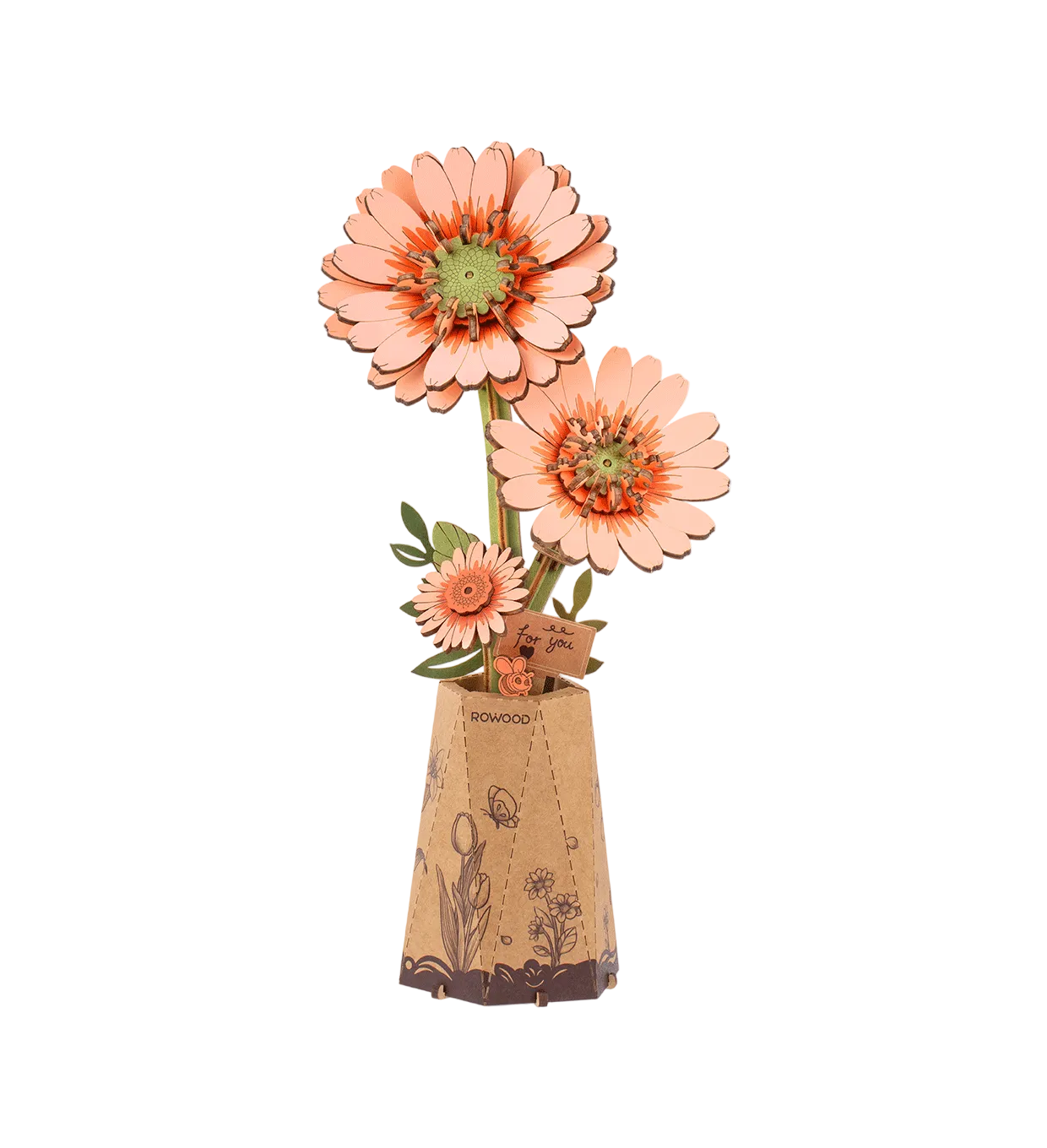 Rowood Light Orange Gerbera Daisy Wooden Flower Model Kit
