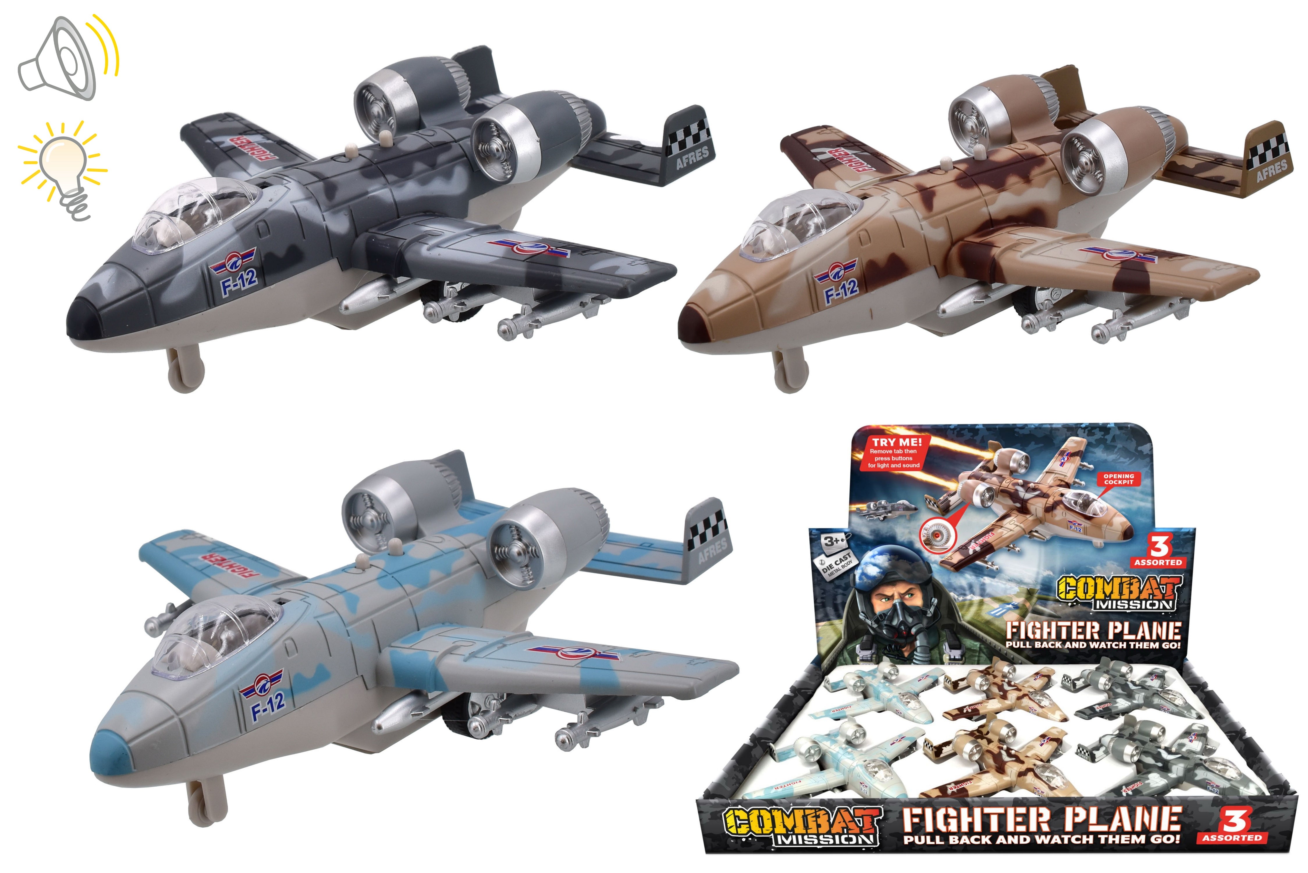 Die Cast Aircraft Pull Back Light And Sound Asst