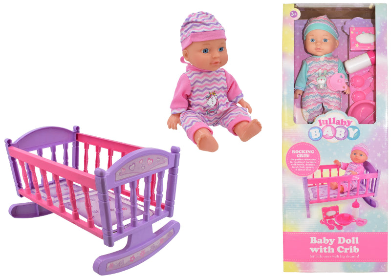 30cm Soft Body Baby Doll With Crib