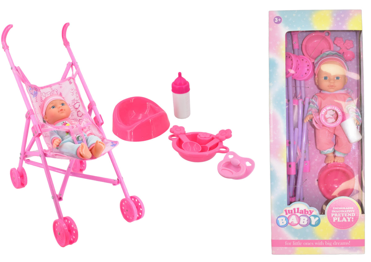 26Cm Large Baby Doll & Stroller