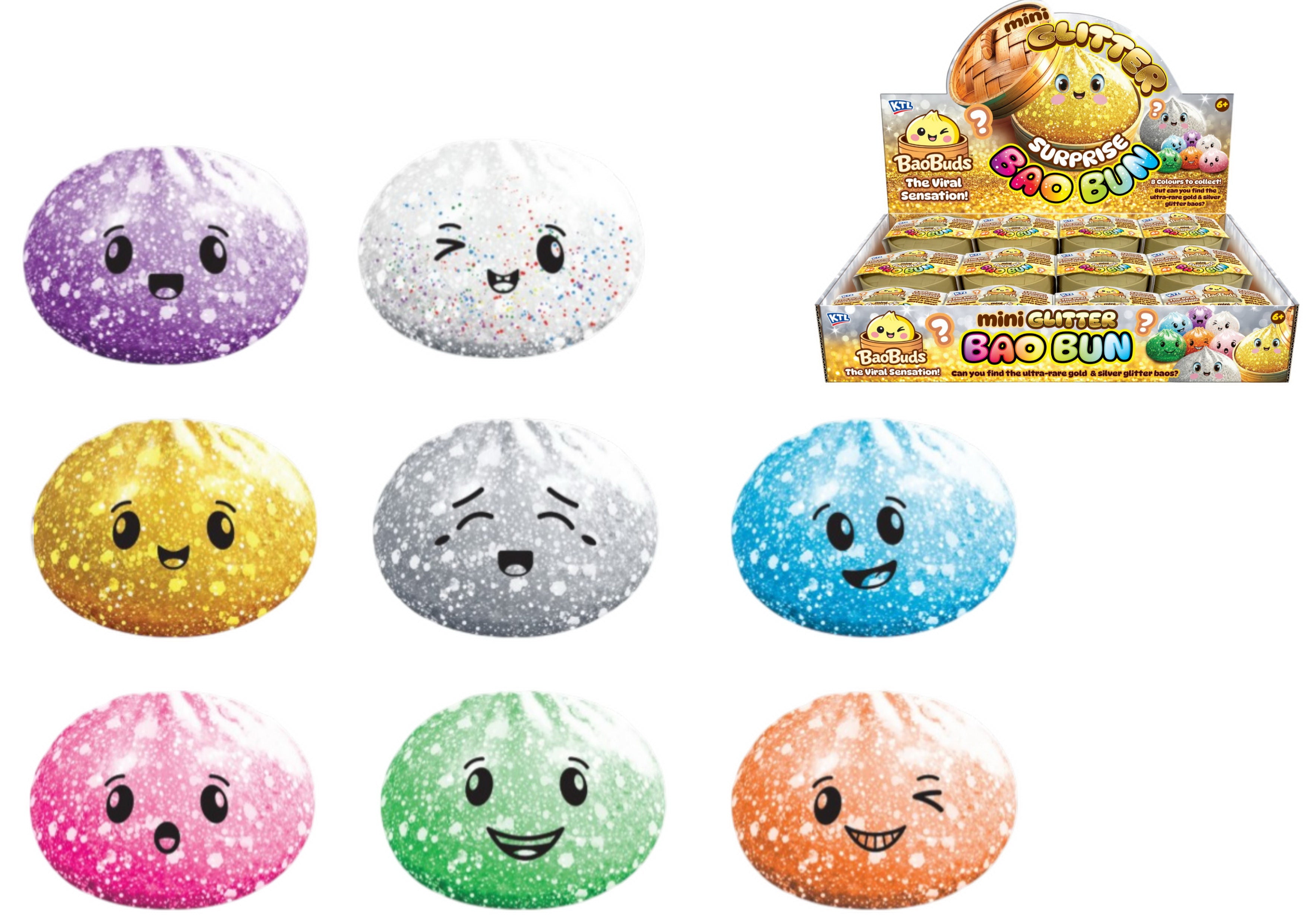 Sugar Maltose Glitter Mini Bao Bun Squishy in Dumpling Case 5.5cm