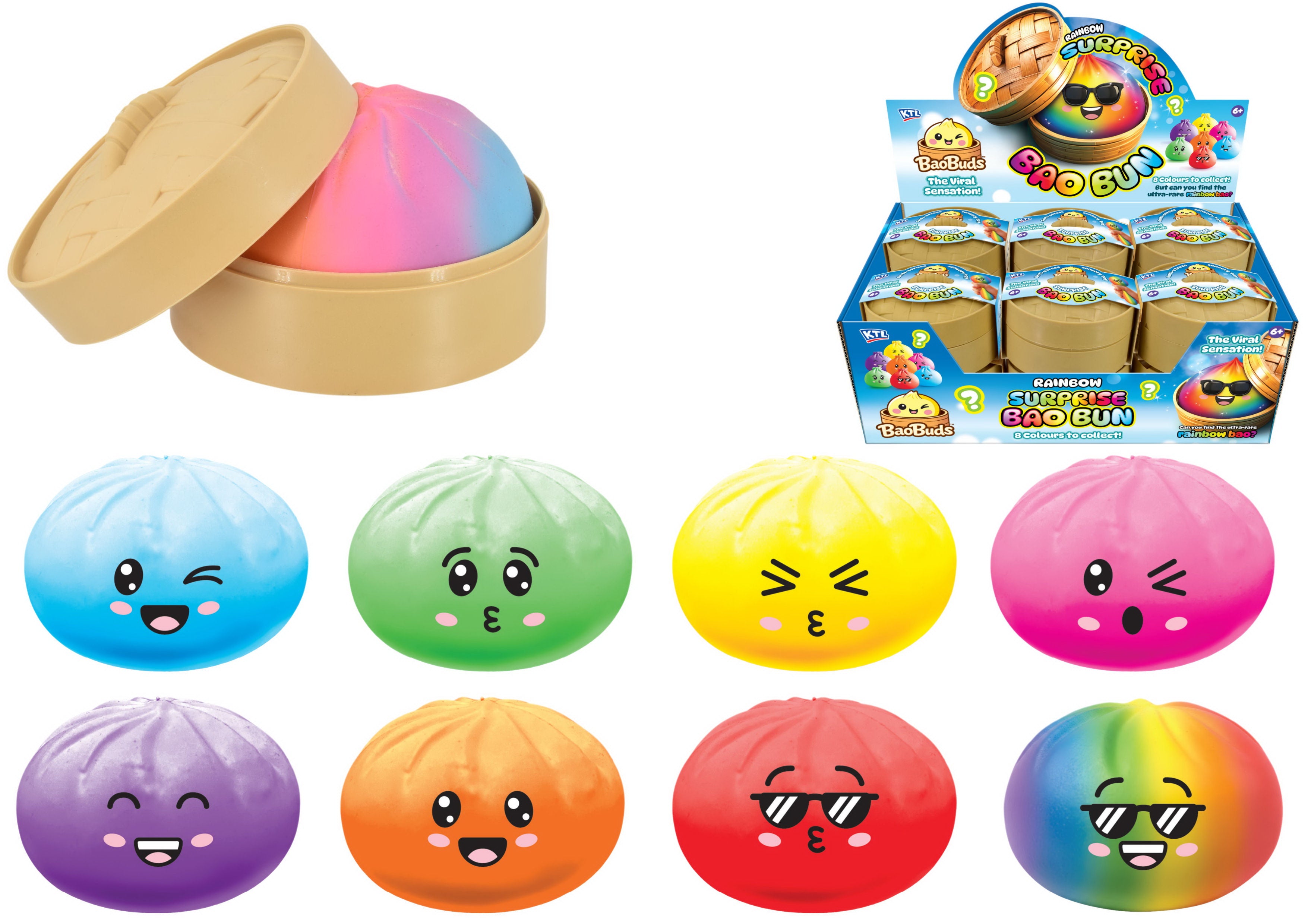 Rainbow Squishy Bao Bun In Dumpling Case 8.5cm Fidget Toy