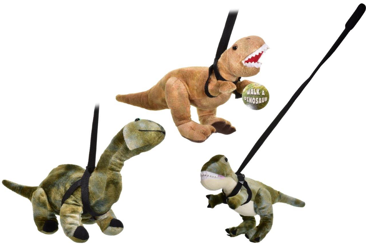 Plush Dinosaur On Lead Asst