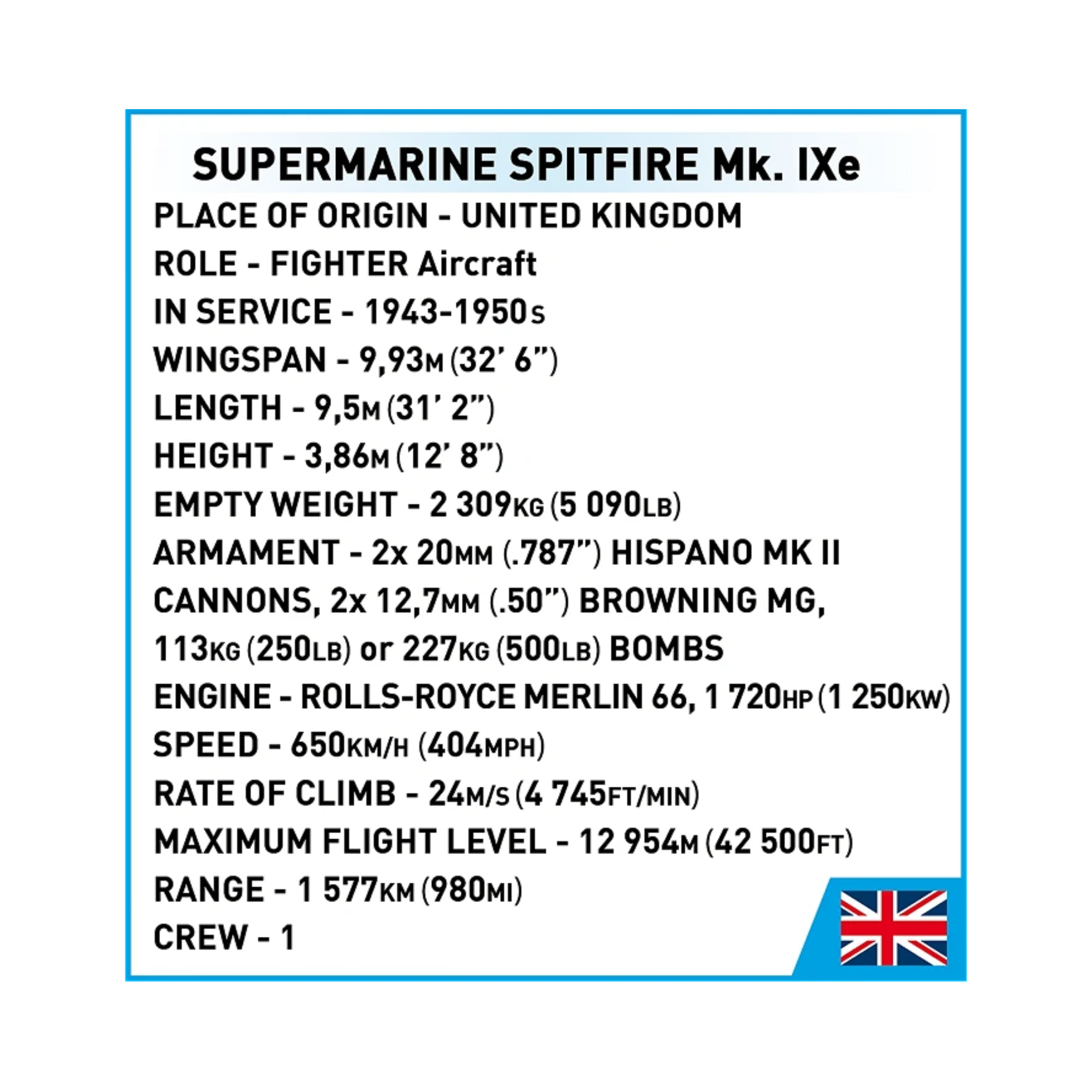 COBI Historical Collection WWii Supermarine Spitfire Mk.Ixe