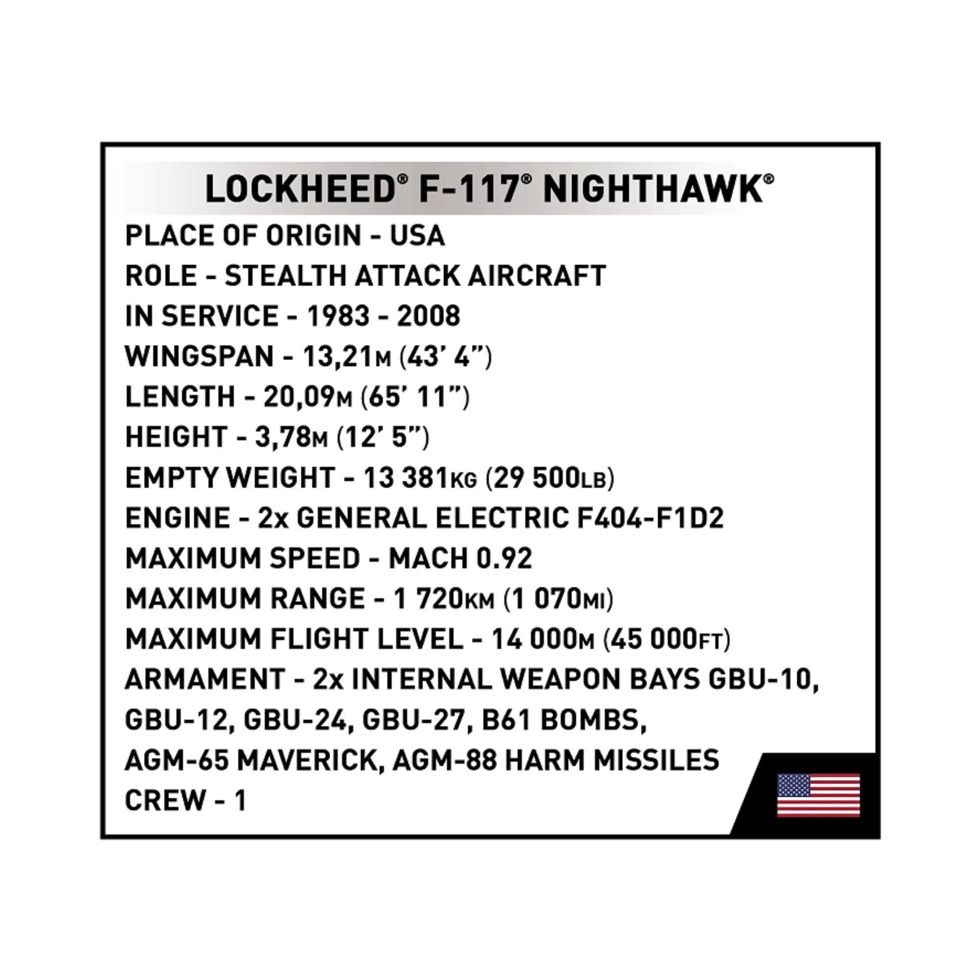 COBI Armed Forces Lockhead F-117 Nighthawk