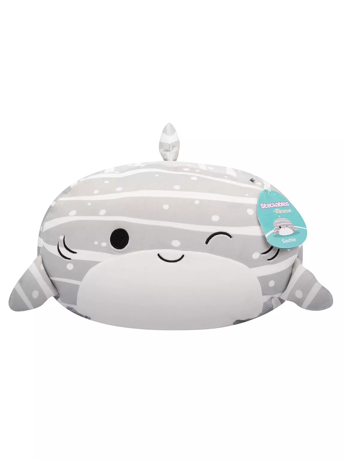12" Squishmallow Stackables Sachie Grey Striped Whale Shark