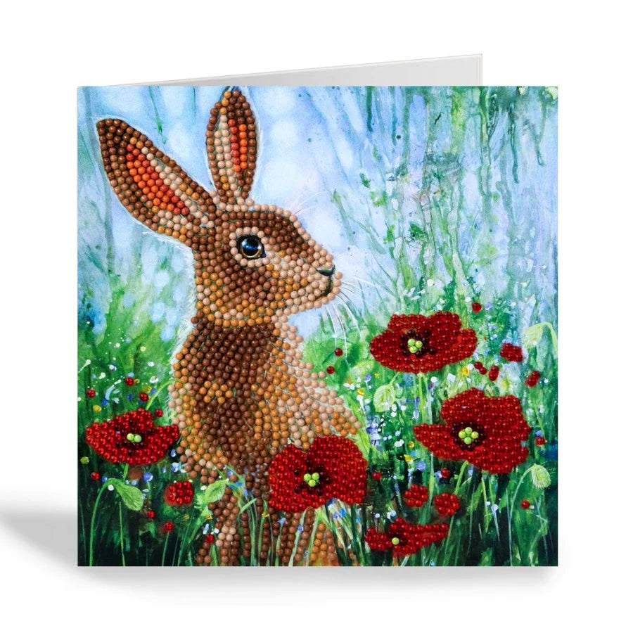 Wild Poppies and the Hare 18x18cm Crystal Art Card