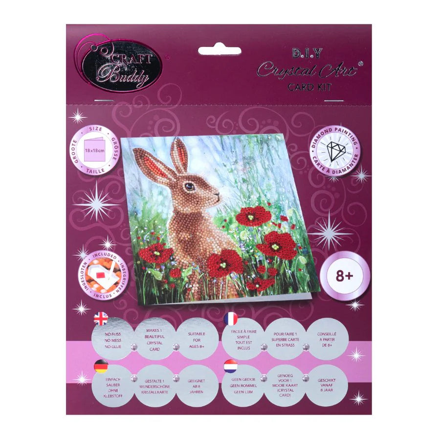 Wild Poppies and the Hare 18x18cm Crystal Art Card