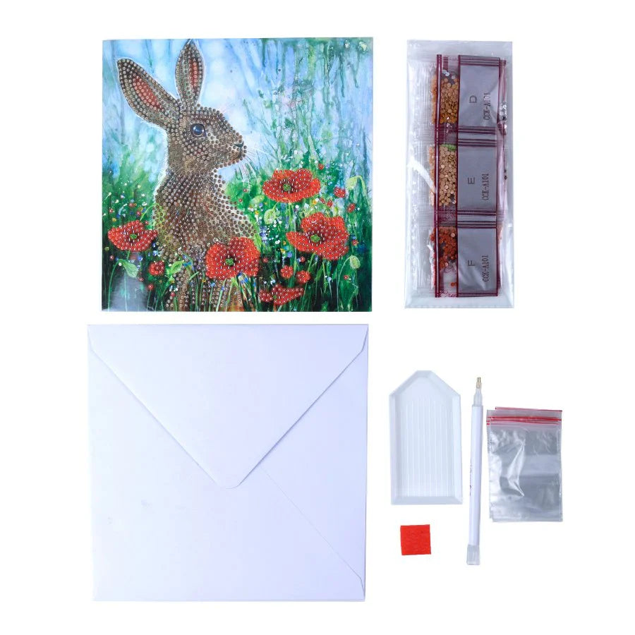 Wild Poppies and the Hare 18x18cm Crystal Art Card