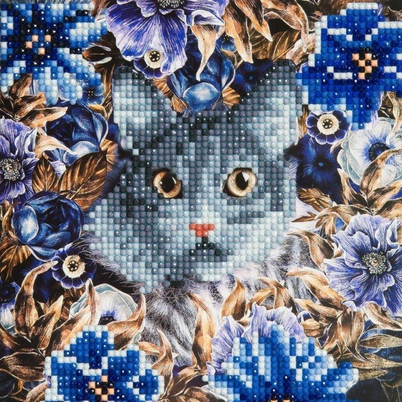 Cat & Flowers Crystal Art Card