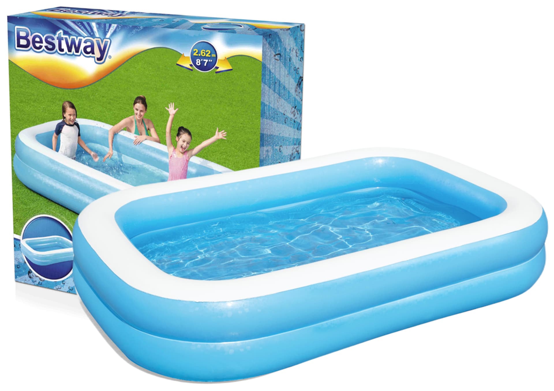Bestway Blue Rectangular Inflatable Pool 2.62 x 1.75 Metres