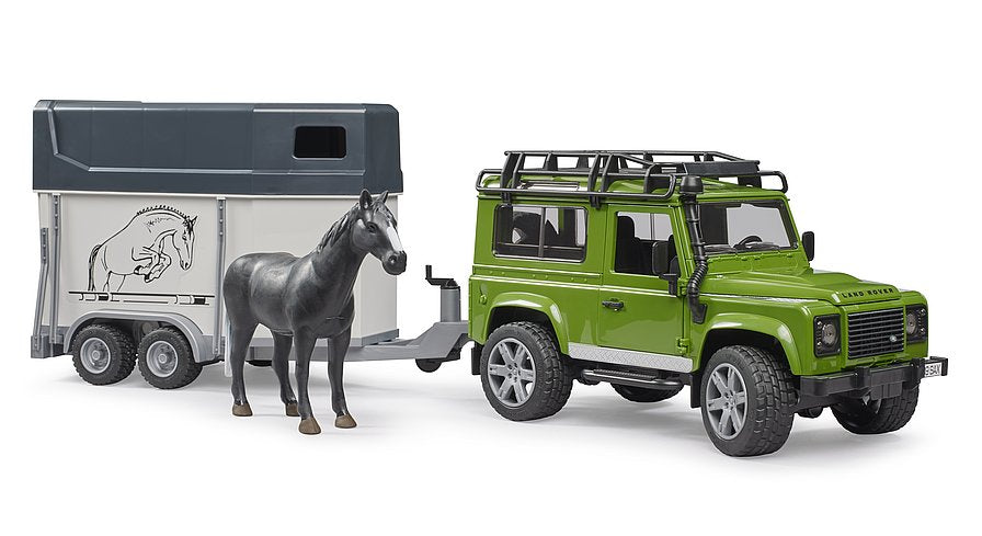 Bruder Land Rover Defender W Horse Trailer & Horse