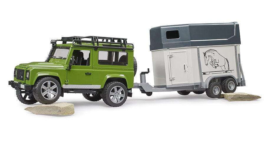 Bruder Land Rover Defender W Horse Trailer & Horse
