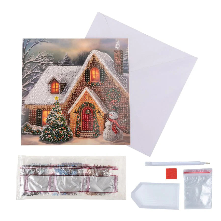 Festive Cottage, 18x18cm Crystal Art Card