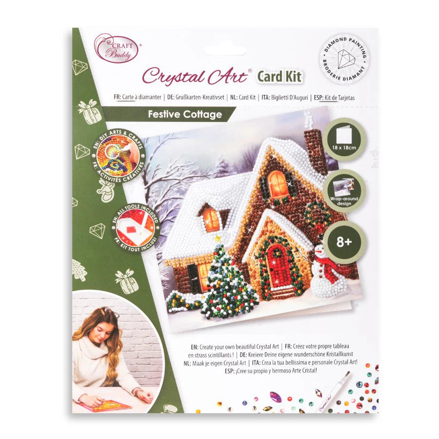 Festive Cottage, 18x18cm Crystal Art Card