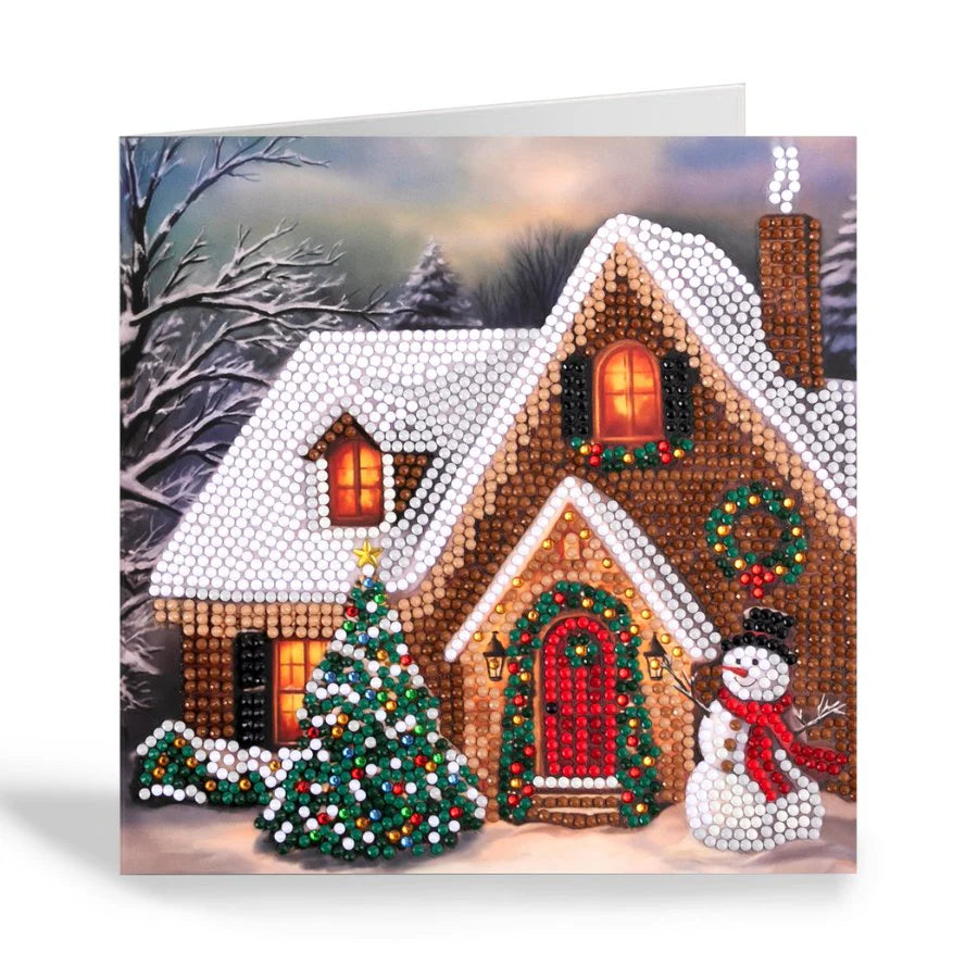 Festive Cottage, 18x18cm Crystal Art Card