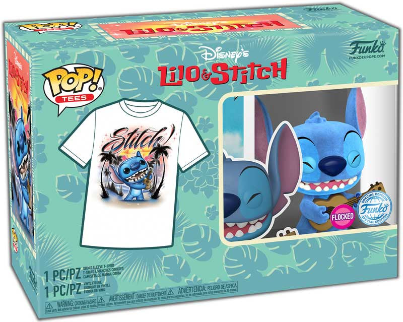 Funko POP! Tees: Disney Lilo & Stitch Ukulele Stitch Flocked Vinyl Figure & T-Shirt – Medium