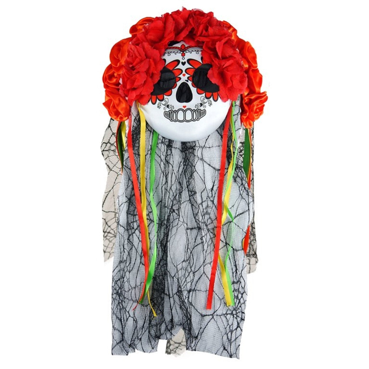 Mask Half Day Of The Dead With Veil & Flowers